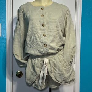 FREE PEOPLE Pippa Short Set 100% cotton Boxy Top & Shorts w/ wrap closure XS NWT